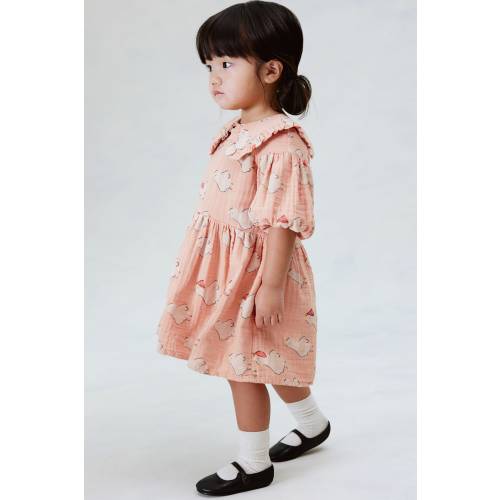 PUFF-SLEEVED COTTON DRESS