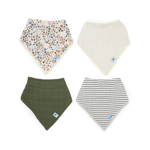 Cotton Muslin + Fleece Bandana Bib 4 Pack - Pressed Petals