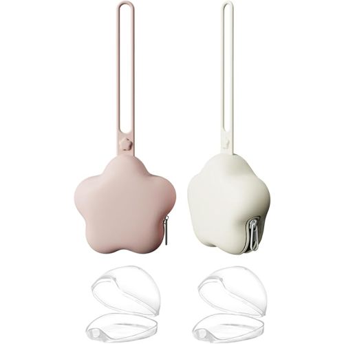 4 Pack Pacifier Holder Case,2pcs Silicone Portable Pacifier Pouch and 2pcs Transparent Nipple Holder Case Container, On-The-GO Pacifier Storage Container Box,BPA Free, Easy to Clean(Pink+Khaki)