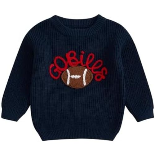 Toddler Baby Girl Boy Knit Football Sweater Long Sleeve Pumpkin Sweasthirt Fall Winter Clothes Football Outfit