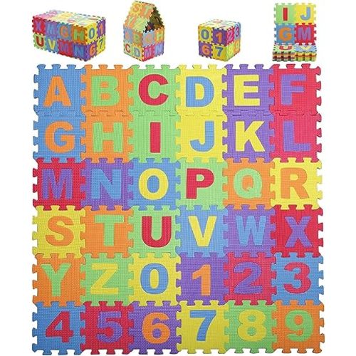 Baby Foam Play Mat (36-Piece Set), 6.1x6.1 Inch Interlocking Alphabet and Numbers Floor Puzzle Colorful EVA Foam Puzzle Playmat Tiles for Kids Girls Boys Crawling