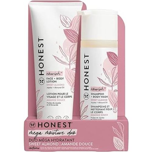 The Honest Company 2-in-1 Cleansing Shampoo and Body Wash and Face and Body Lotion Bundle Gentle for Baby Naturally Derived Sweet Almond Nourish 18.5 fl oz