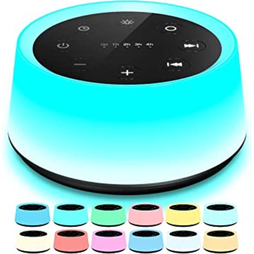 Sound Machine and White Noise Machine with 30 Soothing Sounds with 12 Colors Baby Night Light with Memory Function (T-Black)