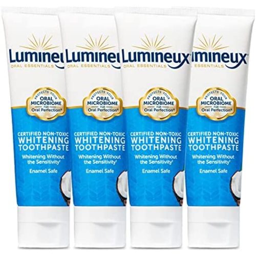 Lumineux Teeth Whitening Toothpaste 4-Pack - Enamel Safe for Sensitive Teeth & Whiter Teeth - Certified Non-Toxic, Fluoride Free, No Artificial Colors, SLS Free & Dentist Formulated - 3.75 Oz.
