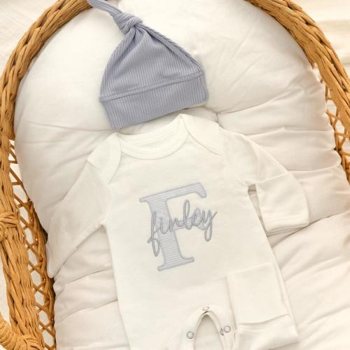 Newborn Baby Boy Coming Home Outfit Embroidered with Hat Initial Outfit Gift for Baby Shower Gift for Mom-to-be