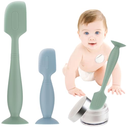 2Pack Baby Diaper Cream Spatula,Soft Silicone Diaper Cream Applicator,Butt Paste Spatula Diaper Cream Brush for Newborn Baby, 1xLarge Size 1xSmall Size(Green/Blue)