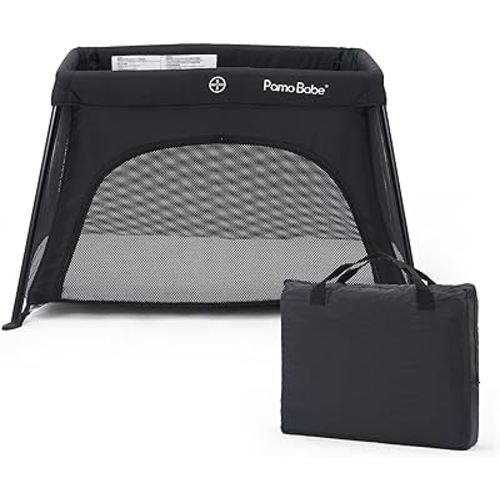 Pamo babe Lightweight Travel Crib, Portable and Easy to Carry Baby Playard, Travel Playard for Baby with Soft Mattress Pad(Black)