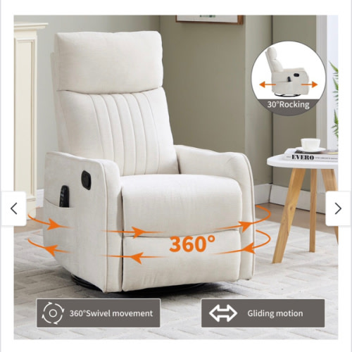 Swivel Recliner Chair with Heat & Massage, Heavy Duty Manual Recliner Chair, Glider Rocker Chair with Side Pocket