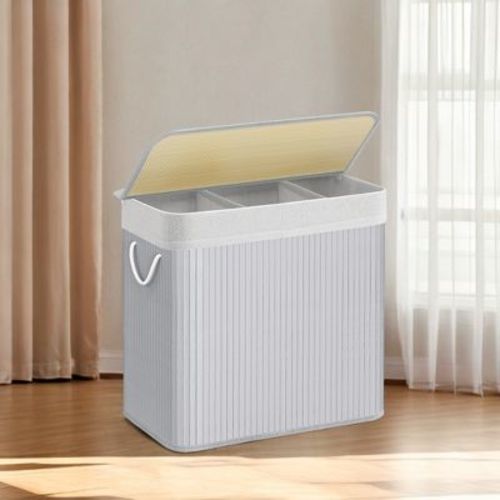 39.6 Gallons Laundry Hamper, 3-section Laundry Basket, With Lid, Bamboo, Foldable, Removable And Machine Washable Liner Laundry Storage Sorter