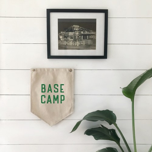 Hanging Canvas Sign, Base Camp Pennant Flag Wall Decor, Camping Art Banner, Summer Home Patio or Cabin Camper Decor
