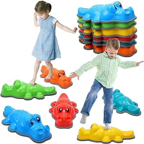 Balance Stepping Stones, 6 Pcs Kids Crocodile Jumping Stones, Obstacle Course Coordination Game Toy, Chritsmas Gift for Ages 3 Years and UP Outdoor or Indoor Play