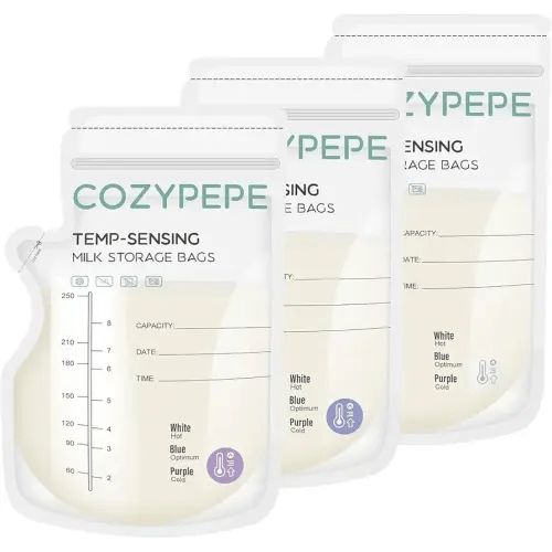 200 Pcs Breastmilk Storage Bags, 8oz Breast Milk Storing Bag with Pour Spout, Temperature-Sensing Color Change Milk Bag for Convenient Breastfeeding, No Leak Presterilized for Freezer