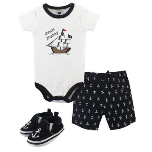 Hudson Baby Infant Boy Cotton Bodysuit, Shorts and Shoe 3pc Set, Pirate
