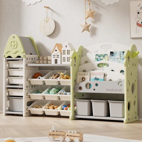 Harriet Bee Jameek Kids Toy Storage Organizer with 17 Removable Bins, 4-Tier Bookshelf for Kids, Multi-Purpose Castle-Shaped Toy Organizer & Reviews | Wayfair