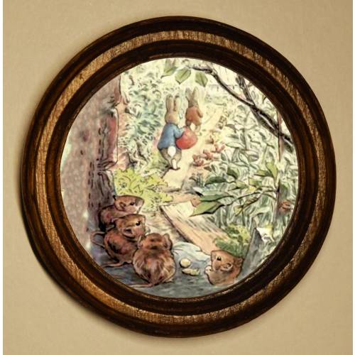Beatrix Potter Art Print Illustration, Handmade Wooden Wall Hanging Light Oak Framed Picture, Benjamin And Peter Rabbit Going Home