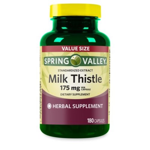 Spring Valley Standardized Extract Milk Thistle Dietary Supplement Capsules, 175 mg, 180 Gelatin Capsules
