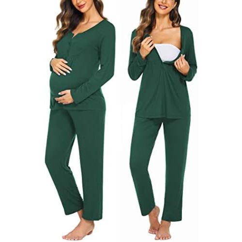 Ekouaer Maternity Nursing Pajama Sets Labor Delivery Pjs Long Sleeve Breastfeeding Pajamas Pregnancy Sleepwear Set