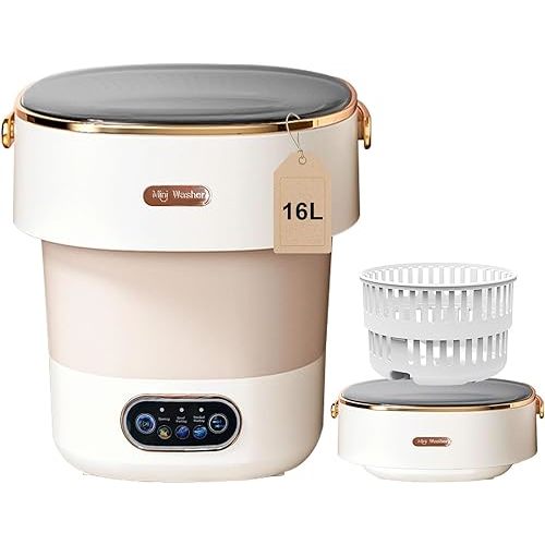 Portable Washing Machine,Mini Washer 16L Upgraded With Spin Basket,Small Clothes Folding Washing Machine Of Underwear, Baby And Small Clothes,Suitable For Home Apartments Dormitories, Hotels Khaki