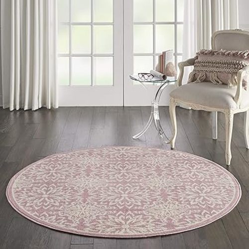 Amazon.com: Nourison Jubilant Floral Ivory/Pink 5'3" x Round Area Rug, Easy Cleaning, Non Shedding, Bed Room, Living Room, Dining Room, Kitchen (5 Round) : Home & Kitchen