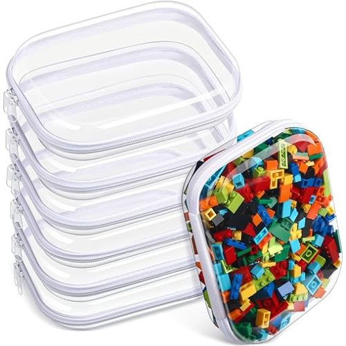 Sanwuta 6 Pcs Clear Hard Zipper Case Hard Plastic Zipper Pouches Makeup Bag Transparent Cases for Snacks Hard Plastic Storage Organizer Portable Box for Travel(White,7.87 x 5.9 x 2 Inch)