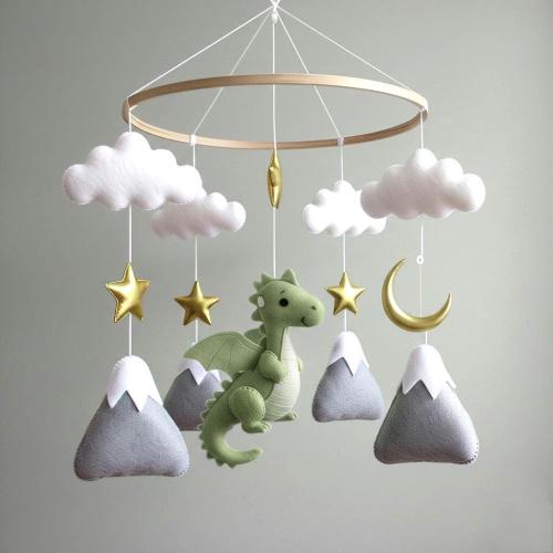 Dragon Baby Mobile Handmade Personalized Hanging Mobile Crib Hang Mobile Felt Animals Dragon Mountains Decor Baby Shower Gift Dragon Decor