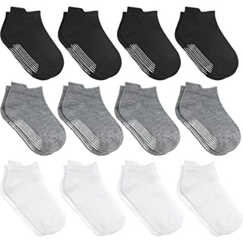 Debra Weitzner 12 Pairs Non-Slip Toddler Ankle Socks With Grips for Baby Boys and Girls Anti-Slip Socks for Infant's Kids