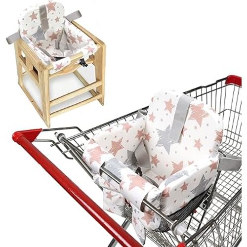 Padded Shopping Cart Cover for Baby Boy & Girl, High Chair Cover for Restaurant Seat, Machine Washable Infant Toddler Buggy Seat Cover,Compatible with High Back Full Bucket Swing(Star)