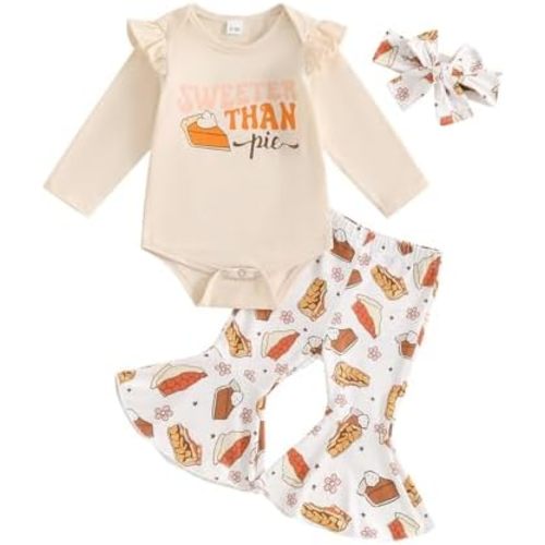 Conjunto de ropa de Halloween para bebé niña de manga larga con pantalones acampanados, diadema y calabaza
