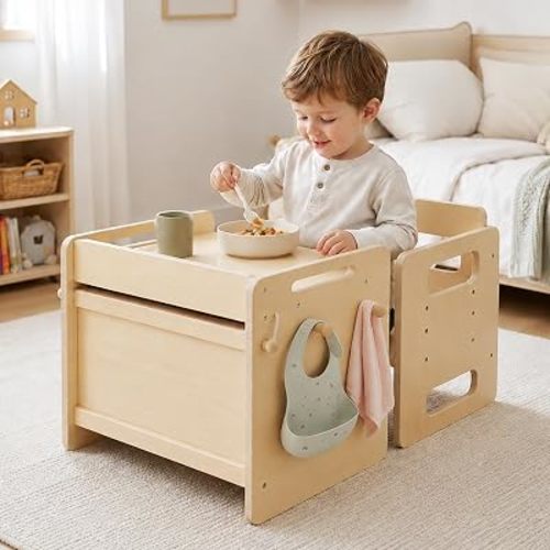 Montessori Weaning Table and Chair Set - Adjustable Design for Toddlers, Ideal for Mealtime, Learning, and Play