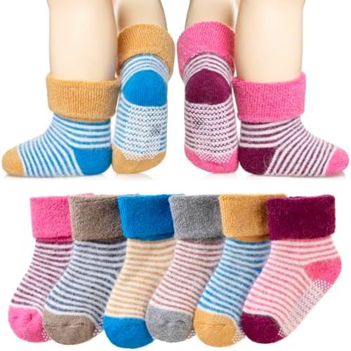 Eyean Baby Wool Grip Sock Soft Winter Warm Thick Non Slip Toddler Boy Girls Crew Socks For Children 6 Pairs