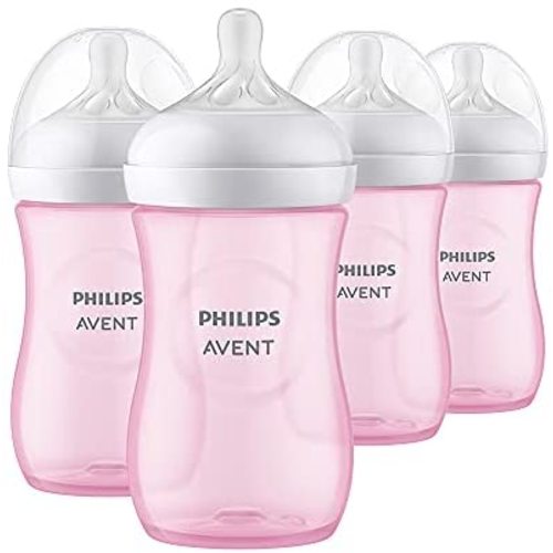 Philips Avent Natural Baby Bottle with Natural Response Nipple, Pink, 9oz, 4pk, SCY903/14