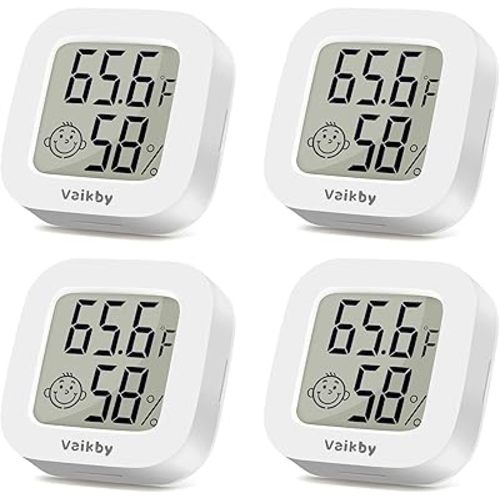 Vaikby Indoor Thermometer 4Pack, Humidity Gauge Meter Digital Hygrometer Room Thermometer for Home, Hight Accurate Temperature and Humidity Monitor for Greenhouse, Reptile, Humidors, Cellar, Office