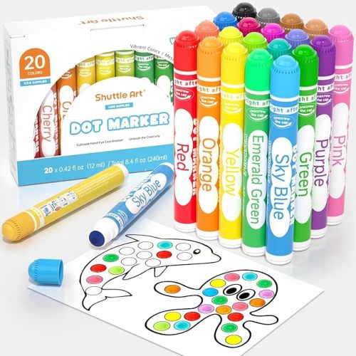 Shuttle Art Dot Markers, 20 Colors Washable Markers for Toddlers,Bingo Daubers Supplies Kids Preschool Children, Non Toxic Water-Based