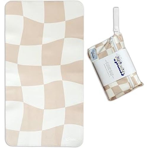 Vegan Leather Changing Mat with Reusable Waterproof Wet Bag - Non-Toxic, Portable Diaper Pad That Folds and Wipes Clean (16 x 30 Inches) (Checkered)