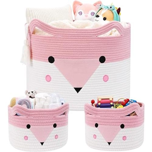 Large Baby Basket Toy Storage 3 Pack, (20"x13.8") Woven Baby Laundry Basket Blanket Basket, Stuffed Animal Storage, Baby Gift Basket Empty, Toy Basket for Kids, Dog, Cat.