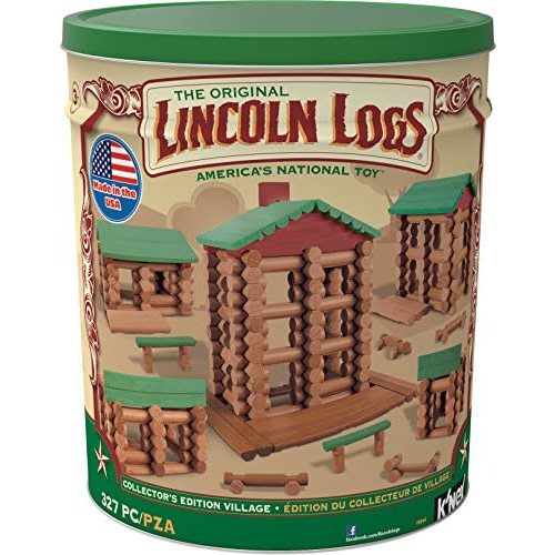 LINCOLN LOGS-Collector's Edition Village-327 Pieces-Real Wood Logs-Ages 3+ - Best Retro Building Gift Set for Boys/Girls-Creative Construction Engineering–Top Blocks Game Kit - Preschool Education Toy