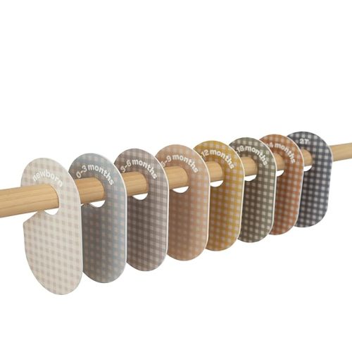 3 Sprouts Baby and Toddler Hanger Closet Dividers Set of 8 - Durable Nursery Closet Organizer for Baby Clothes by Size/Age for Infant to Toddler, Boy & Girl - Gingham