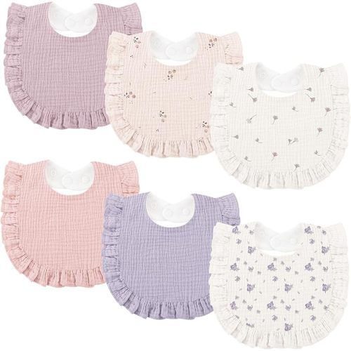 Bearmoss 6 Pack Muslin Baby Bibs for Drooling and Teething, Soft Bibs for Girls, Boys, Newborn