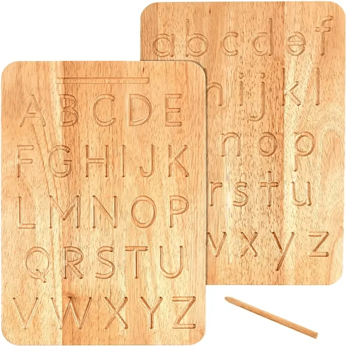 Montessori & Me Wood Alphabet Tracing Board Montessori Letters - Wooden Letters - Large Print Letters for Toddler to Preschool - Reversible Uppercase and Lowercase