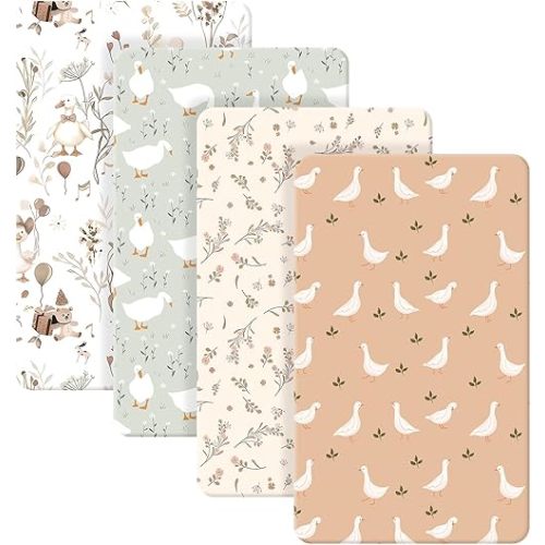 Peryiter 4 Pack Crib Sheets Girl Soft Baby Bed Sheet Set 52'' x 28" Nursery Crib Sheets for Standard Bed for Nursery Decor Baby Boys or Girls (Silly Goose)