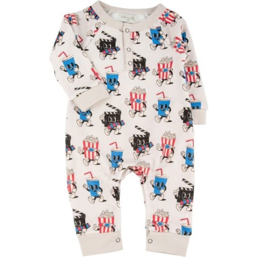 Bailey Movie Print Cotton Henley Romper, 6M