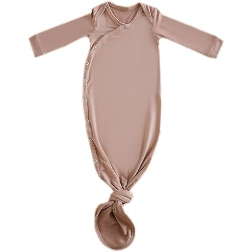 Copper Pearl Baby Gown - Knotted Newborn Sleepers for Baby Boy and Girl, Soft Stretchy Long Sleeve Infant Gowns with Bottom Tie and Hand Mittens, Perfect Hospital Coming Home Outfit (Pecan)
