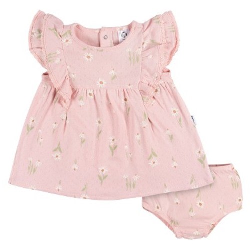 Gerber Baby Girls' Cotton Dress & Diaper Cover Set - 2-Piece, Color: Daisies, Size: 6-9m
