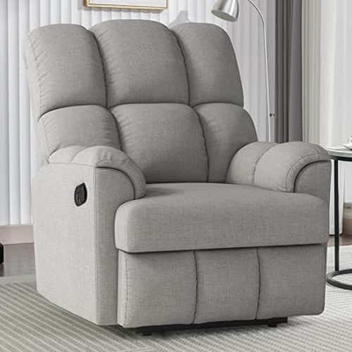 ANJ Rocker Recliner Chair, Manual Glider Rocking Recliner with Overstuffed Backrest and Armrest, Comfy Fabric Rocking Reclining Single Sofa for Nursery