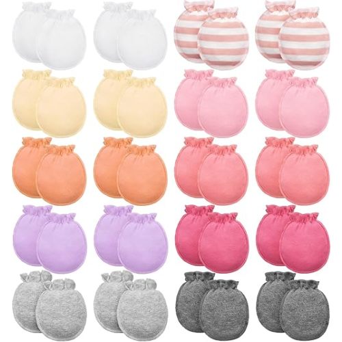 20 Pairs Newborn Baby Boys Girls Mittens 0-6 Months Infant Toddler Mittens No Scratch Solid Color Gloves