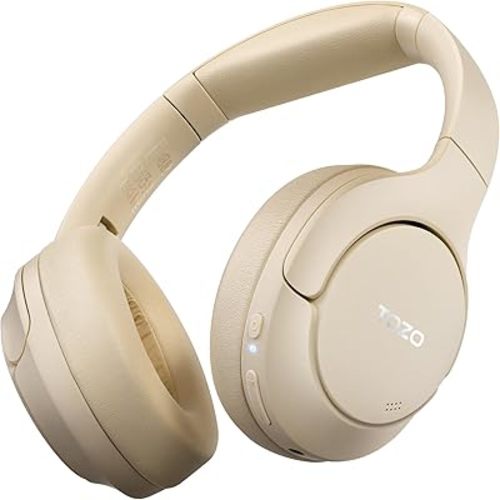 TOZO HT2 Hybrid Active Noise Cancelling Headphones, Wireless Over Ear Bluetooth Headset, 60H Playtime, Hi-Res Audio Custom EQ via App Deep Bass Comfort Fit Ear Cups, for Home Office Travel Khaki