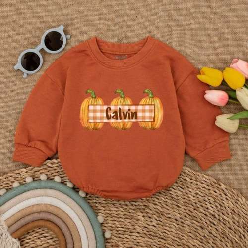 Custom Pumpkin Fall Romper, Thanksgiving Baby Bodysuit, Pumpkin Baby Clothes, Baby Thanksgiving Outfit, Fall Baby Gift, Bubble Romper