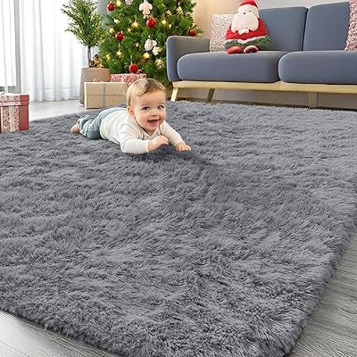 OLANLY 5x7 Machine Washable Large Area Rugs for Living Room, Bedroom, Soft Fluffy Shaggy Bedside Rug, Indoor Floor Carpet for Kids Girls and Boys, Dorms, Nursery, Home Decor Aesthetic, Light Grey