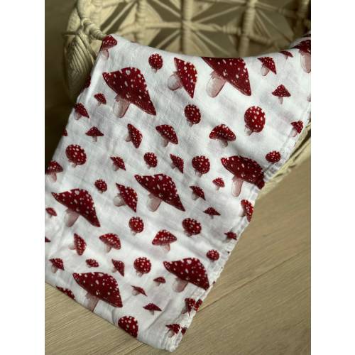 70% bamboo 30 cotton muslin baby swaddle blanket large 47” red mushroom print