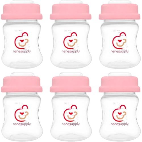Nenesupply Storage Bottles Collection Bottles for Spectra S1 S2 Motif Luna Breast Pumps 6 pc 4.7oz 140ml With Collar and Sealing Disc. Breastmilk Storage Replace Spectra Bottles for Pumping Wide-Mouth